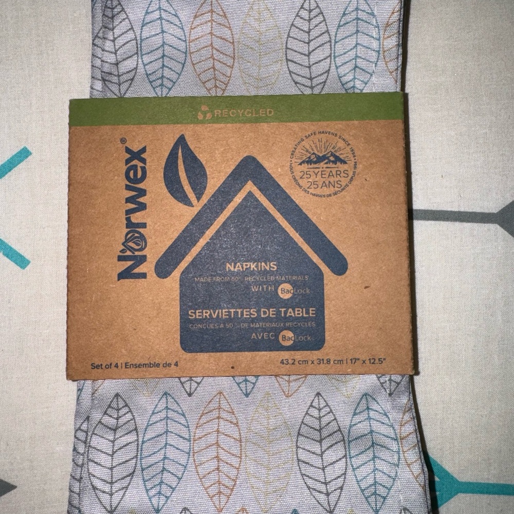 Norwex Recycled Napkins - Blue and Brown Leaf Design